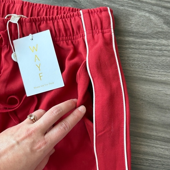 NEW WAYF Womens London Track Pant Red with White Pipping Wide Leg - Picture 4 of 10